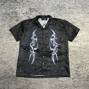 MT:2‎ Button Up Shirt Mens Medium Black Tribal Grunge Vintage Y2K Button Down